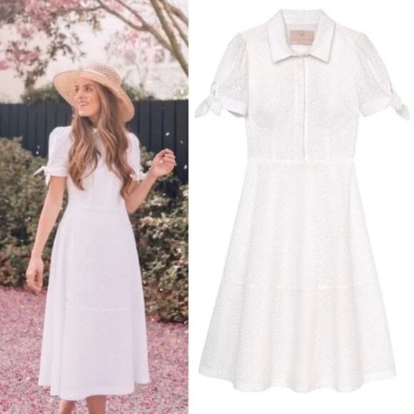 Gal Meets Glam Judith White Eyelet Midi Dress in Size 12 - Picture 1 of 5